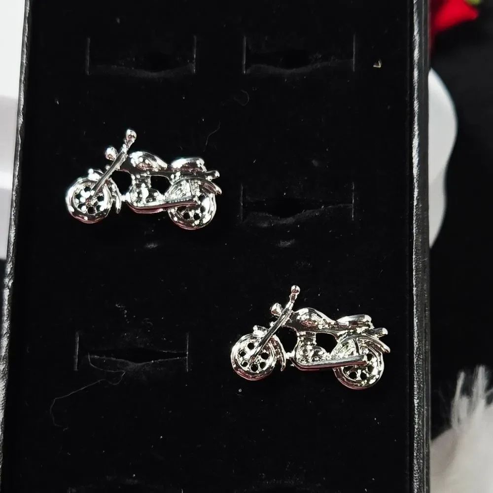 Silver Motorcycle Cufflinks Biker Rider Statement Formal Gift Professional Tux
